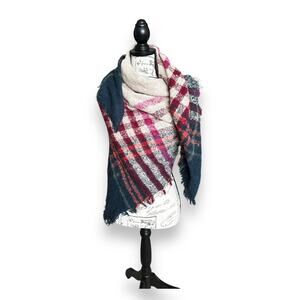 Maurice's Super Soft Multicolor Plaid Pashmina Fringe Scarf Multiple Wear OS